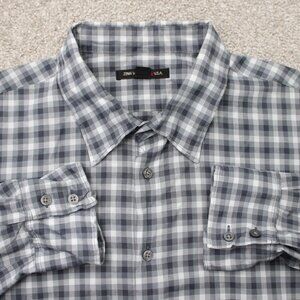 John Varvatos Shirt Men XL Gray Plaid Wire Collar & Cuffs 100% Cotton L/S Button